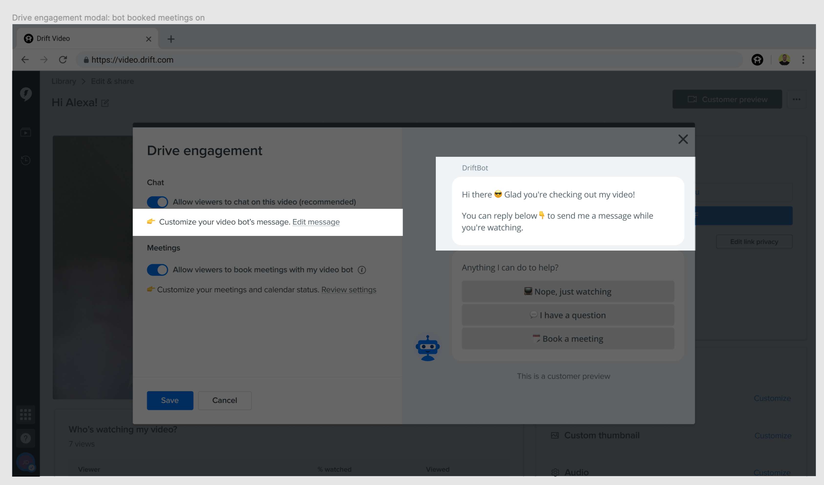 Drive engagement modal with link to edit bot message