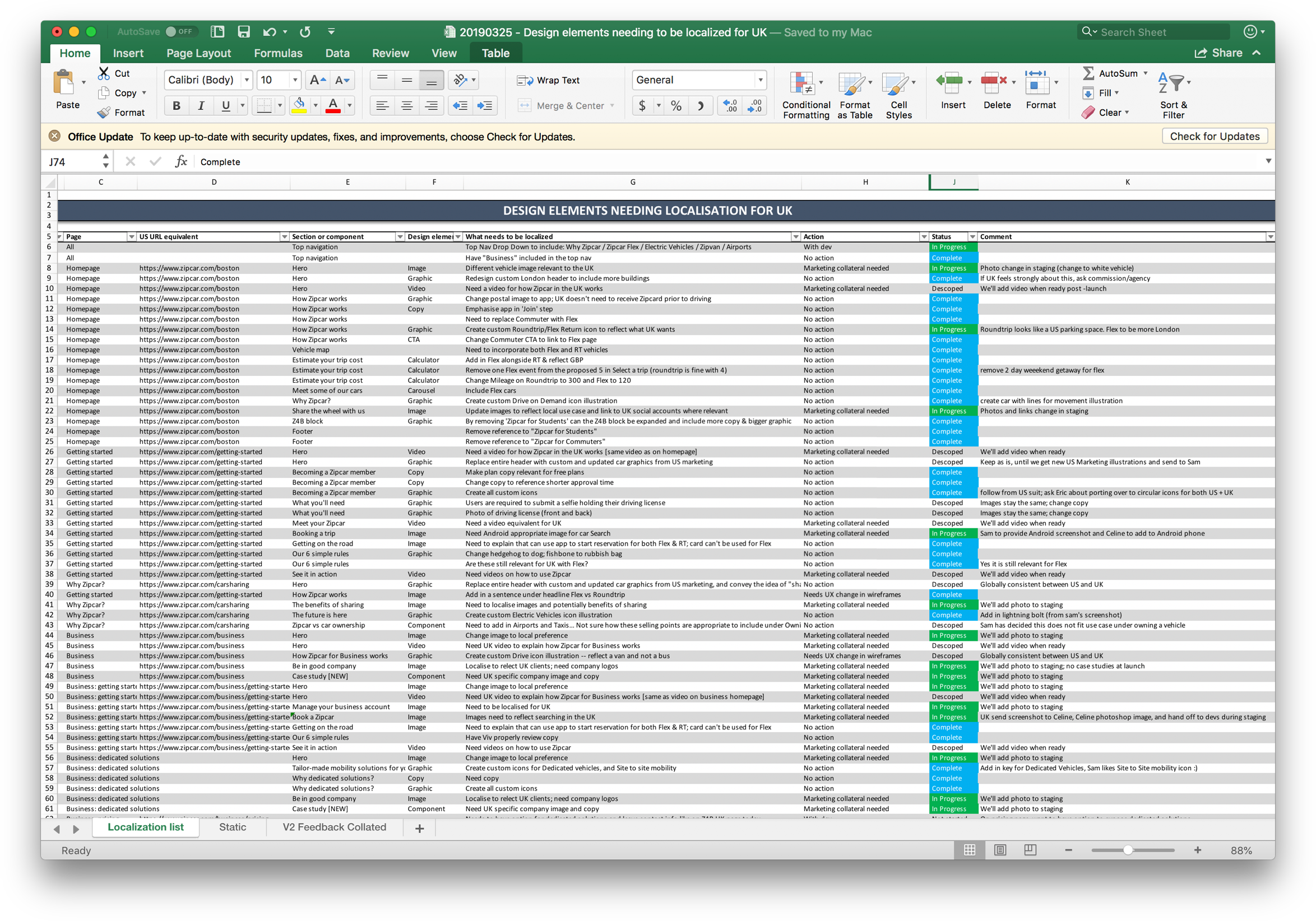 Using an Excel sheet to collaborate.